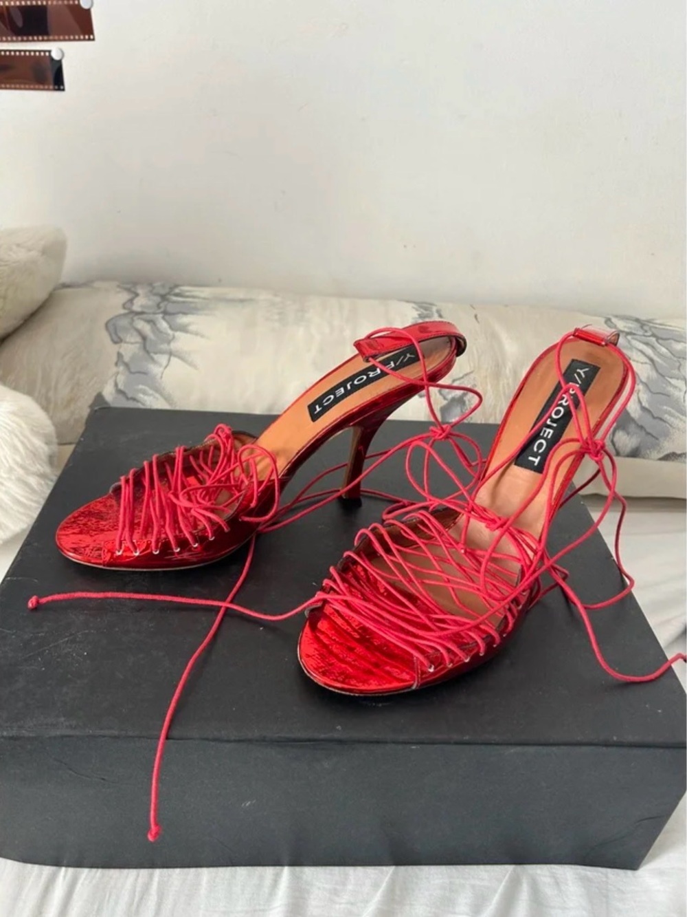 Y/Project Red Lace-Up Strappy Heels